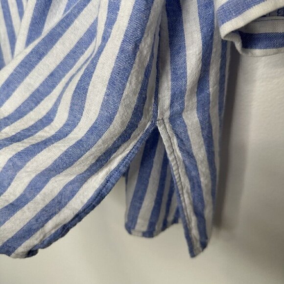 Susan Graver Linen Shirt Button up Striped Tie Sleeve XL Petite Blue White - Picture 5 of 11